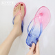 NRDCZ水晶拖鞋2023新款夾腳涼女夏外穿透明網(wǎng)紅平底防滑人字軟底 藍色%%——$$ 37 適合36腳