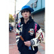 馳桓國潮美式毛巾繡植絨字母棒球服男春秋季新款寬松休閑情侶夾克外套 W53藏青色【高質(zhì)量】 常規 XL