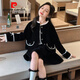 皮爾卡丹（pierre cardin）女童小香風(fēng)套裝半身裙春秋新款中大兒童韓版時尚淑女風(fēng)短裙兩件套 黑色 150cm