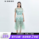 S.DEER圣迪奧女裝圓領(lǐng)繡花網(wǎng)紗收腰短袖連衣裙S223Z1236 中粉綠/25 L 170