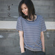 善己復古經(jīng)典條紋短袖女夏季新款基礎款打底衫圓領(lǐng)上衣服 條紋 L 【現貨發(fā)售】