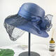 確不凡女士遮陽(yáng)帽帶面紗可折疊遮陽(yáng)帽子女夏季中老年大檐歐根紗花朵涼帽 歐根紗-波點(diǎn)面紗(寶藍)
