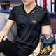 梵登諾（FANDENGNUO）夏季新款男士v領(lǐng)短袖速干t恤修身透氣上衣服冰絲半袖體恤衫潮流裝 黑色+深灰 2XL【145-160斤】