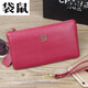 袋鼠（KANGAROO）頭層牛皮手拿包女包2024七夕零錢(qián)包長(cháng)款時(shí)尚百搭軟皮真皮小手包潮 枚紅色
