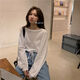 淑女來(lái)兮秋季韓版寬松高腰短款長(cháng)袖白色上衣女t恤學(xué)生潮ins露臍秋衣外穿潮 473#抽繩 白色 M 86-105斤