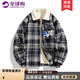 WYKZ美式復(fù)古格子外套男款秋冬季加絨加厚翻領(lǐng)夾克潮牌百搭情侶裝上衣 黑色加絨 XL