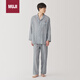 無印良品（MUJI）男式無側(cè)縫雙層紗織睡衣家居服 中灰色條紋5S XL 