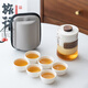 琦軒源 旅行茶具日式便攜功夫茶具耐熱玻璃茶壺防燙戶(hù)外快客杯定制LOGO 玻璃逸尚一壺六杯-素白