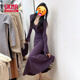 UKMR法式紫色v領(lǐng)針織連衣裙子女春夏季2025新款內搭打底修身顯瘦長(cháng)裙 【紫色】 L 55/60kg