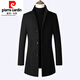皮爾卡丹（pierre cardin）秋冬季風(fēng)衣男士羊毛呢子大衣男中長(cháng)款英倫毛呢外套韓版修身立領(lǐng)潮 黑色 9002立領(lǐng) L 175建議135斤內