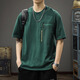 潮天士美式復古工裝圓領(lǐng)短袖T恤男夏季ins潮牌寬松大碼口袋設計純棉半袖 果綠色 2XL【160-180斤】