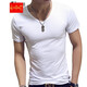 木子勝圓領(lǐng)短袖T恤男士修身半袖純色修身體恤男裝定制印字工作服班服 V領(lǐng)白色 L