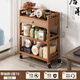 竹藝佳（ZHUYIJIA） 茶水柜移動(dòng)茶水臺廚房架多層置物架落地收納架衛生間功能儲物架 茶色 升級圍欄帶抽款-3層70