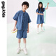 gxg.kids[天絲牛仔]GXG童裝兒童短褲夏新品新中式?jīng)龈心型宸盅澴?牛仔藍 120cm