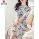 皮爾卡丹（pierre cardin）中年婦女連衣裙高檔棉麻夏季2024新款印花改良旗袍裙中國風(fēng)顯瘦氣 圖片色 XL