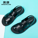 奧康涼鞋男2025夏季新款男士休閑商務(wù)沙灘鞋兩穿涼拖鞋真皮中年爸爸鞋 黑色 40