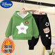 迪士尼（Disney）男女童加絨冬裝套裝2024新款洋氣兒童加厚連帽衛衣寶寶運動(dòng)兩件套 【加絨】星星綠+8801#黑褲 110 【身高100-110cm】
