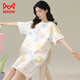 貓人（MiiOW）帶胸墊睡裙女夏季純棉女士睡衣短袖套頭薄款可愛(ài)家居服可外穿大碼 MAL38008淡黃色 M( 建議90-110斤)