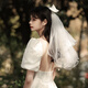 締晶頭紗新娘主婚紗頭飾求婚儀式感拍照道具結(jié)婚領(lǐng)證登記蝴蝶結(jié)網(wǎng)紗