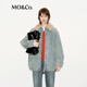 MO&Co.牛仔夾克棉質(zhì)懷舊洗磨寬松落肩廓形拼接毛領(lǐng)外套摩安珂 牛仔藍色 S 160