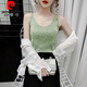 皮爾卡丹（pierre cardin）2024年新款冰絲針織背心女內搭秋季薄款亮絲吊帶上衣外穿打底衫潮 綠色 XL:115-130斤