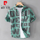 皮爾卡丹（pierre cardin）夏季東南亞印花襯衫男休閑沙灘風(fēng)短袖時(shí)尚迷彩復古港風(fēng)痞帥高級感 綠色  M 100-120斤