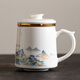 金鑲玉羊脂玉瓷茶杯 白瓷陶瓷馬克杯辦公家用茶水杯功夫茶具400ml禮盒裝 江山描金辦公杯