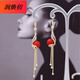 VAN CRUDE ANNORA925銀針耳環(huán)女長(cháng)款鳳凰流蘇珍珠耳環(huán)感潮韓版氣質(zhì)時(shí)尚耳飾品 JYD0135鳳凰珍珠流蘇耳環(huán)紅色