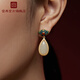 宮典國潮水滴和田玉耳環(huán)女南紅925銀耳墜中式古風(fēng)耳飾送 生日節日禮物 古法金色