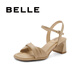 百麗（Belle）方頭一字帶涼鞋女商場(chǎng)同款粗跟涼鞋A9X1DBL4 杏色 37 (235mm)