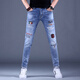 圣彬霸百搭刺繡牛仔褲男韓版彈力男生透氣2026網(wǎng)紅潮牌男士長(cháng)褲修身春夏 淺藍常規款 30