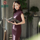 逸紅顔（E.Beauty）靈羅2025秋季新品純色高彈壓皺布紋旗袍濃濃書卷氣文藝復(fù)古 醬紅色連肩短袖110cm衣長 XL