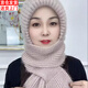 笙格兒新款帽子女加絨加厚圍巾一體風(fēng)雪帽秋冬季松鼠絨毛線(xiàn)帽保暖網(wǎng)紅帽 燕麥色