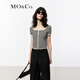 MO&Co.夏條紋大方領(lǐng)正肩短袖短款針織開(kāi)衫摩安珂 白黑條色 M 165