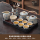起運(yùn)青花米黃汝窯功夫茶具套裝家用辦公喝茶中式高檔陶瓷泡茶壺喝茶杯 青花提梁壺12件套組+千川