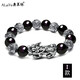奧萊依 天然黑曜石配足泰銀貔貅手鏈復古六字真言珠串本命年虎男非故宮 I款：10MM黑曜石配中號足銀貔貅