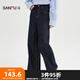 三福牛仔長(zhǎng)褲2025秋季時(shí)尚休閑分割線寬松闊腿褲子女裝504316 普洗藍(lán) 27