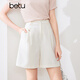 百圖betu女裝夏季新款短褲高腰不對稱(chēng)唇袋設計休閑短褲女2404T73 米白 S