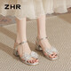 ZHR涼鞋女優(yōu)雅粗跟舒適女鞋蝴蝶結氣質(zhì)一字帶鞋子女 BL260 銀色 38