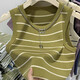京小二防走光條紋針織小吊帶背心女裝寬肩帶內搭打底衫修身上衣 YZL-DD229【綠色白條紋】 均碼