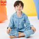 貓人（MiiOW）兒童睡衣男童純棉長(cháng)袖春秋冬季男孩中大童小孩家居服套裝 淘氣熊湖綠 170 cm 【155-170cm，80-110斤】