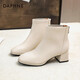 達芙妮 馬丁靴秋冬款單靴法式時(shí)尚小短靴女白色加絨瘦瘦靴女 米白色 35