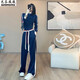 芭芬薇薇洋氣時(shí)尚休閑運(yùn)動套裝女春裝顯瘦氣質(zhì)減齡衛(wèi)衣開衫闊腿褲兩件套潮 藍(lán)色不加絨款 M