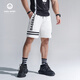 墨立方二條杠條紋運動(dòng)短褲男裝夏新款籃球運動(dòng)訓練健身寬松五分褲 白色 175/78A/L
