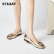 星期六（St&Sat）單鞋女平底低跟閃鉆船鞋2024新款淺口通勤職場(chǎng)工作奶奶鞋 金色 34 標準碼