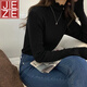 JEZE高領(lǐng)打底衫女白色內(nèi)搭木耳邊上衣2024秋冬新款打底長(zhǎng)袖針織衫毛衣 黑色【款 】 常規(guī) L 【建議105-125斤】
