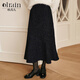Olrain歐芮兒法式黑色半身裙冬季女裝氣質(zhì)通勤亮片魚(yú)尾裙子 黑色 XL