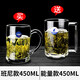 樂(lè )美雅玻璃杯家用水杯耐熱泡茶杯倒熱水微波牛奶杯帶把早餐喝水杯子 班尼450ml能量450ml各一只