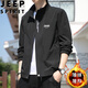 吉普（JEEP）夾克衫外套男士春秋冬季商務(wù)休閑加絨加厚立領(lǐng)短款工作服定制LOGO 黑色（加絨） 3XL(160斤以內(nèi)可穿)
