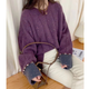 Avmko秋冬新款女毛絨絨慵懶風(fēng)短款馬海毛毛衣韓版寬松套頭釘珠針織上衣 紫紅色 M